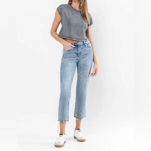 Flying Monkey Straight leg Ankle Fray Classic Light Blue Cropped Jeans, 28